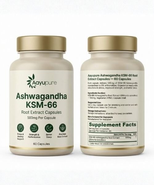 Aayupure Ashwagandha KSM-66 Root Extract Capsules — 60 Capsules
